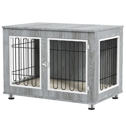 Medium dog box - double doors, cushioned, grey, 90x58x65 cm