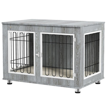 Medium dog box - double doors, cushioned, grey, 90x58x65 cm