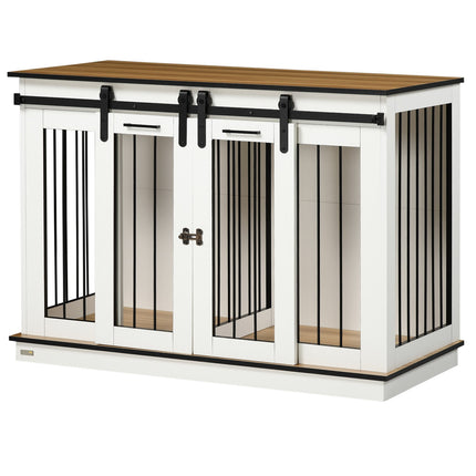 Hondenkooi, huisdierkooi, hondenhok met optie voor twee kamers voor middelgrote honden, hondenbench met dubbele deuren, hondenhok, wit, 120 x 60 x 88,5 cm Aosoom