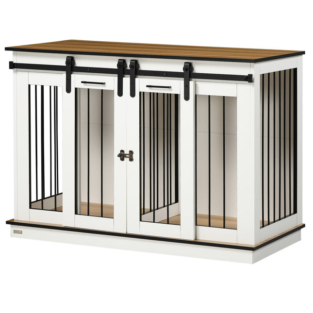 White dog cage with double rooms and double doors, medium size