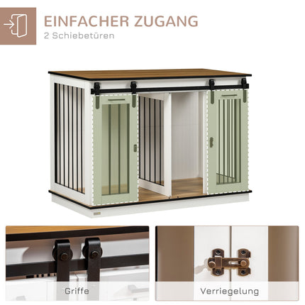 Hondenkooi, huisdierkooi, hondenhok met optie voor twee kamers voor middelgrote honden, hondenbench met dubbele deuren, hondenhok, wit, 120 x 60 x 88,5 cm Aosoom
