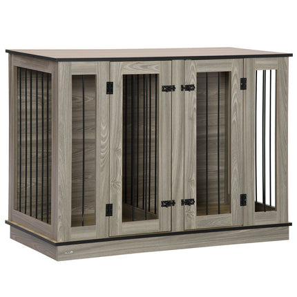 Dog cage with dividers, dark walnut & oak, 120x60x88.5 cm