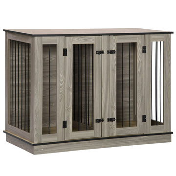 Dog cage with dividers, dark walnut & oak, 120x60x88.5 cm