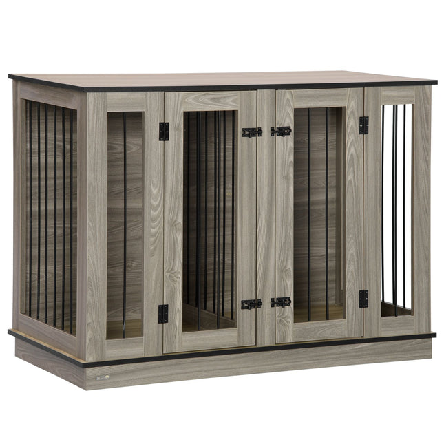 Dog cage with dividers, dark walnut & oak, 120x60x88.5 cm