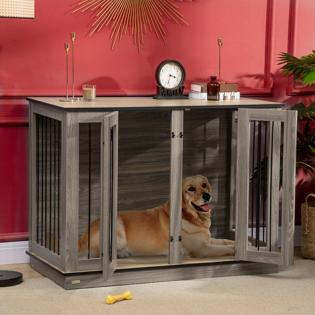 Dog cage with dividers, dark walnut & oak, 120x60x88.5 cm