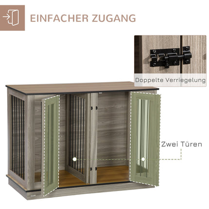 Dog cage with dividers, dark walnut & oak, 120x60x88.5 cm
