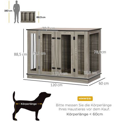 Dog cage with dividers, dark walnut & oak, 120x60x88.5 cm