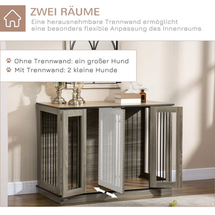 Dog cage with dividers, dark walnut & oak, 120x60x88.5 cm