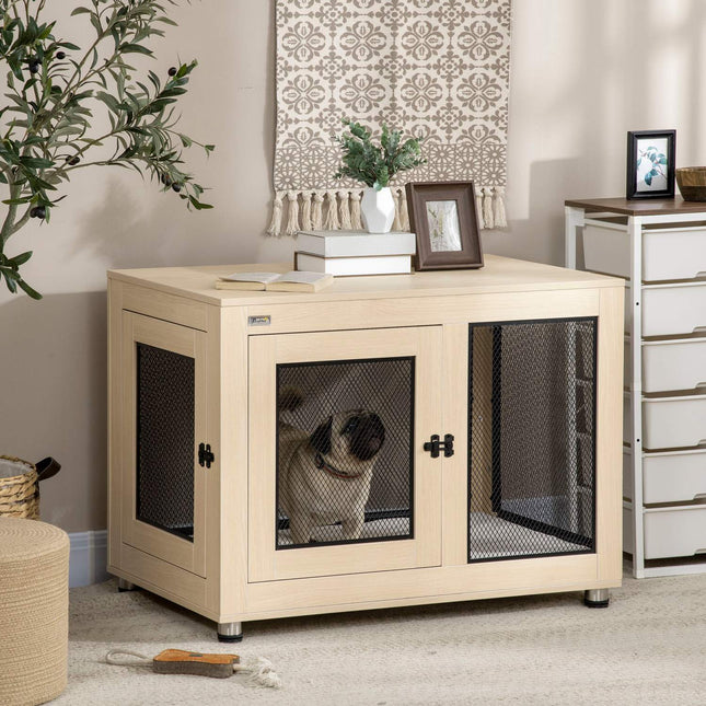 Dog cage with pad, 2 doors, oak, 94x60x71.5 cm