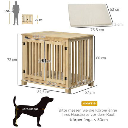 Wooden dog house with cushion - Medium, natural finish