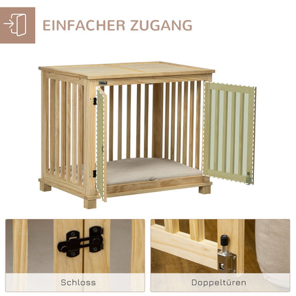 Wooden dog house with cushion - Medium, natural finish