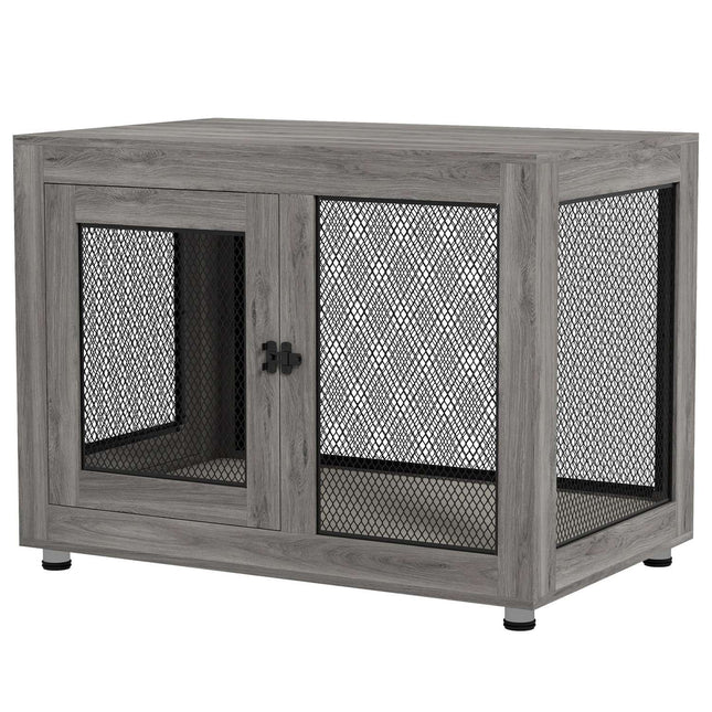 Dog cage for large dogs, double door, adjustable feet, gray
