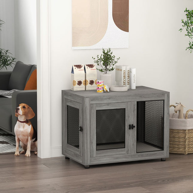 Dog cage for large dogs, double door, adjustable feet, gray