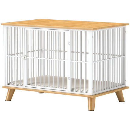 Medium dog cage with cushion and lockable door, oak