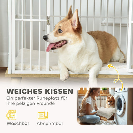Medium dog cage with cushion and lockable door, oak