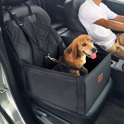 Dog Car Seat Booster With Support Frame, Leash, Black