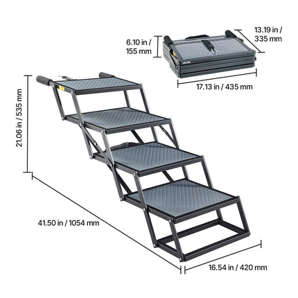 Dog Car Stairs, 4-Step Foldable, Non-Slip, 400 lb