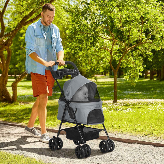 Collapsible Pet Stroller for Small Dogs and Cats, Oxford Grey