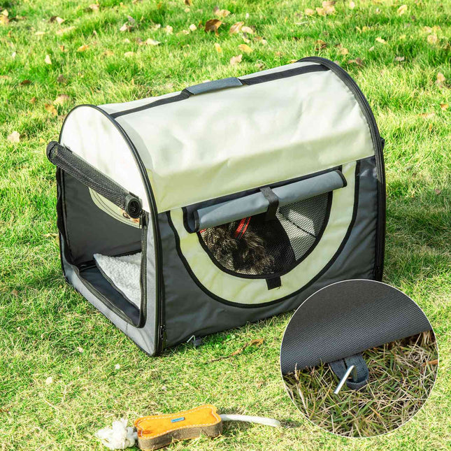 Foldable dog transport box with cushion, waterproof fabric