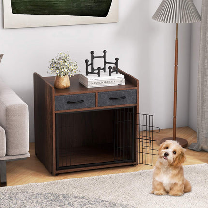 Dog Crate Furniture End Table With 2 Fabric Drawers