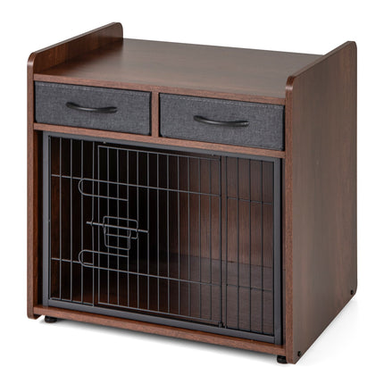 Dog Crate Furniture End Table With 2 Fabric Drawers