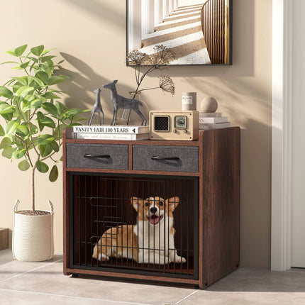 Dog Crate Furniture End Table With 2 Fabric Drawers