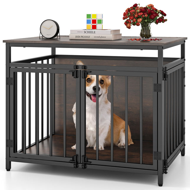 Dog Crate Furniture with 3 Doors, Wood, 80x60x64 cm