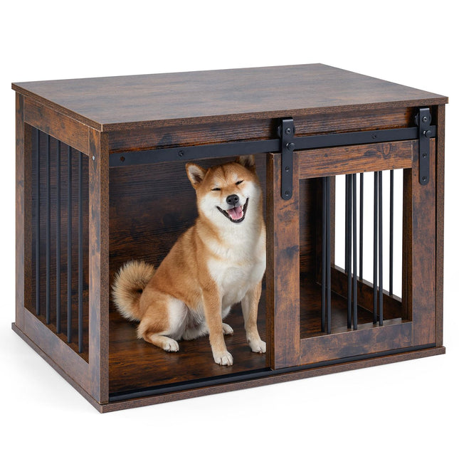 Dog Crate Furniture with Sliding Barn Door, 80 cm, Brown