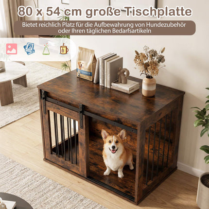 Dog Crate Furniture with Sliding Barn Door, 80 cm, Brown