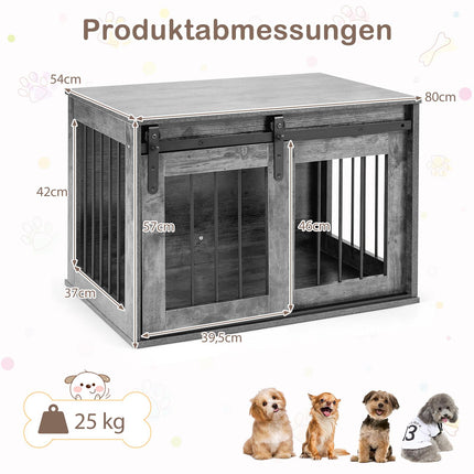 Dog Crate Furniture with Sliding Barn Door, 80 cm, Brown