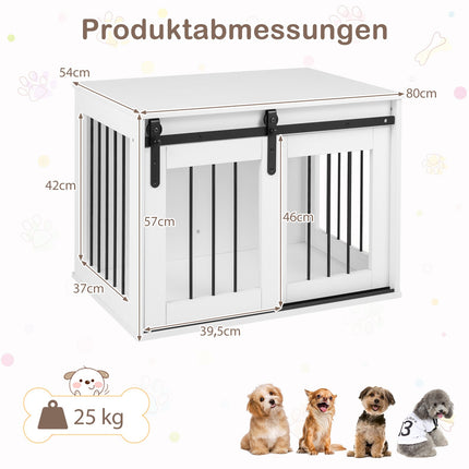 Dog Crate Furniture with Sliding Barn Door, White, 80 cm