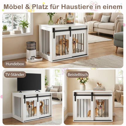 Dog Crate Furniture with Sliding Barn Door, White, 80 cm