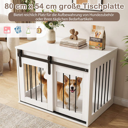 Dog Crate Furniture with Sliding Barn Door, White, 80 cm