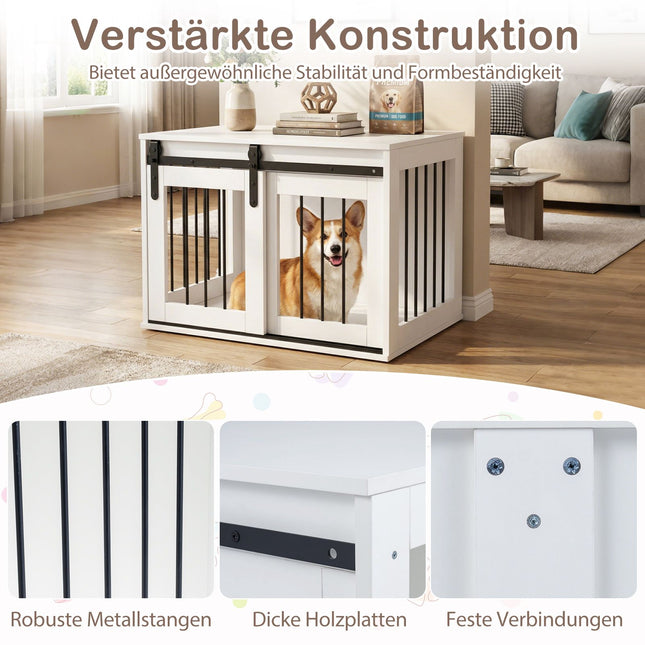 Dog Crate Furniture with Sliding Barn Door, White, 80 cm