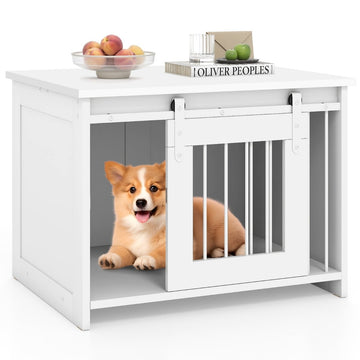 Dog Crate Furniture with Sliding Door – Metal & Wood, 80x60x60 cm