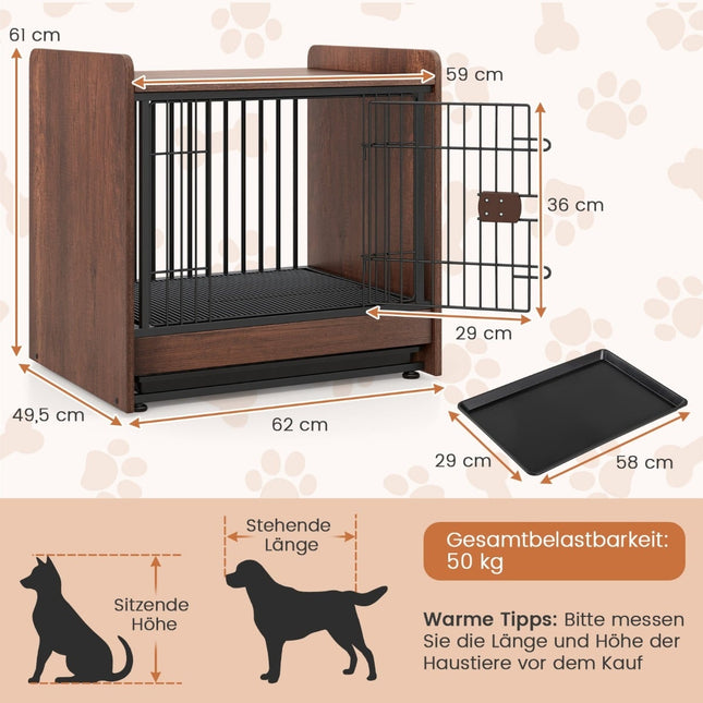Dog Crate & Nightstand with Lockable Door, Removable Tray