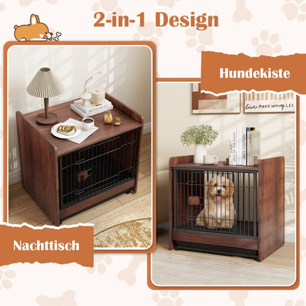 Dog Crate & Nightstand with Lockable Door, Removable Tray