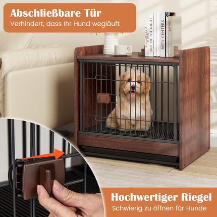 Dog Crate & Nightstand with Lockable Door, Removable Tray
