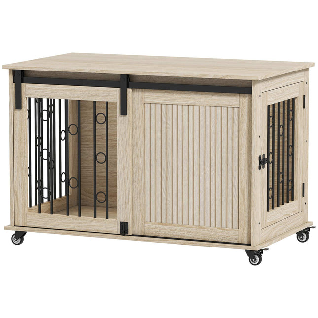 Dog Crate on Wheels, Sliding Door, 100 x 56 x 65 cm, Wood, Steel