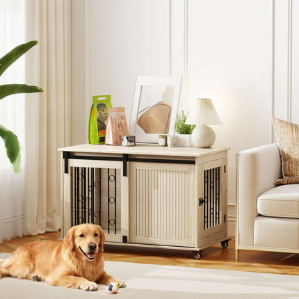 Dog Crate on Wheels, Sliding Door, 100 x 56 x 65 cm, Wood, Steel