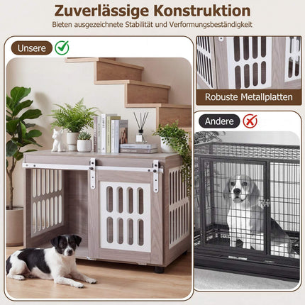 Dog Crate with Lockable Sliding Door & Side Windows, Grey