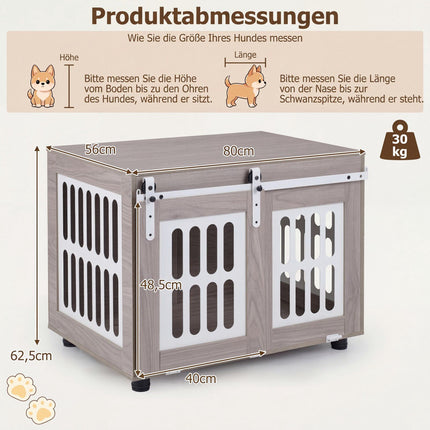 Dog Crate with Lockable Sliding Door & Side Windows, Grey