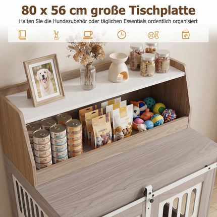 Dog Crate with Lockable Sliding Door & Side Windows, Grey