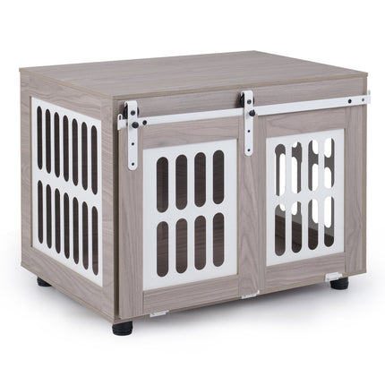Dog Crate with Lockable Sliding Door & Side Windows, Grey