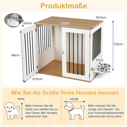 Dog Crate with Rotating Bowls & Lockable Door, White