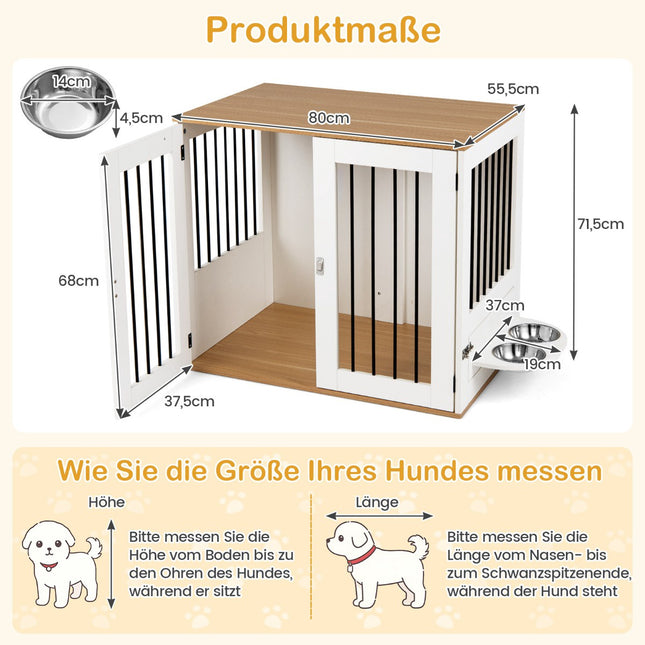 Dog Crate with Rotating Bowls & Lockable Door, White