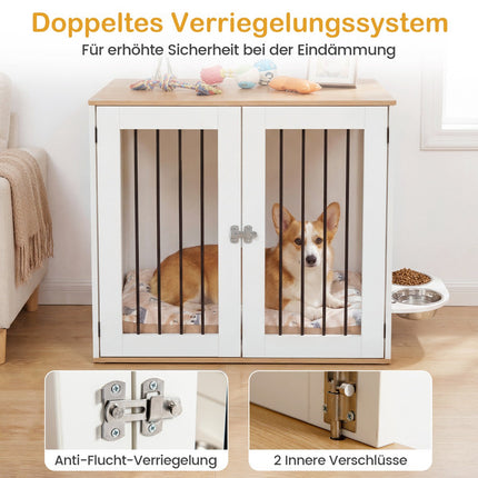 Dog Crate with Rotating Bowls & Lockable Door, White
