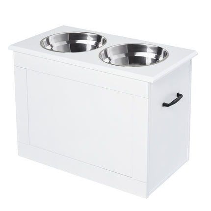 Dog food station with storage - White, 60x30x41cm