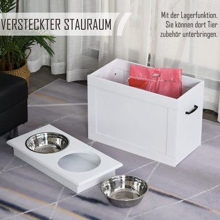 Dog food station with storage - White, 60x30x41cm