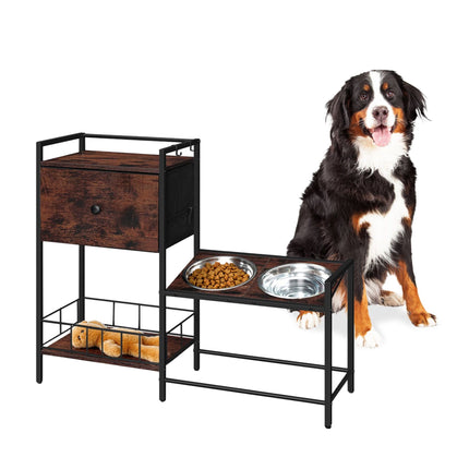 Dog Feeding Station with Storage and Raised Bowls